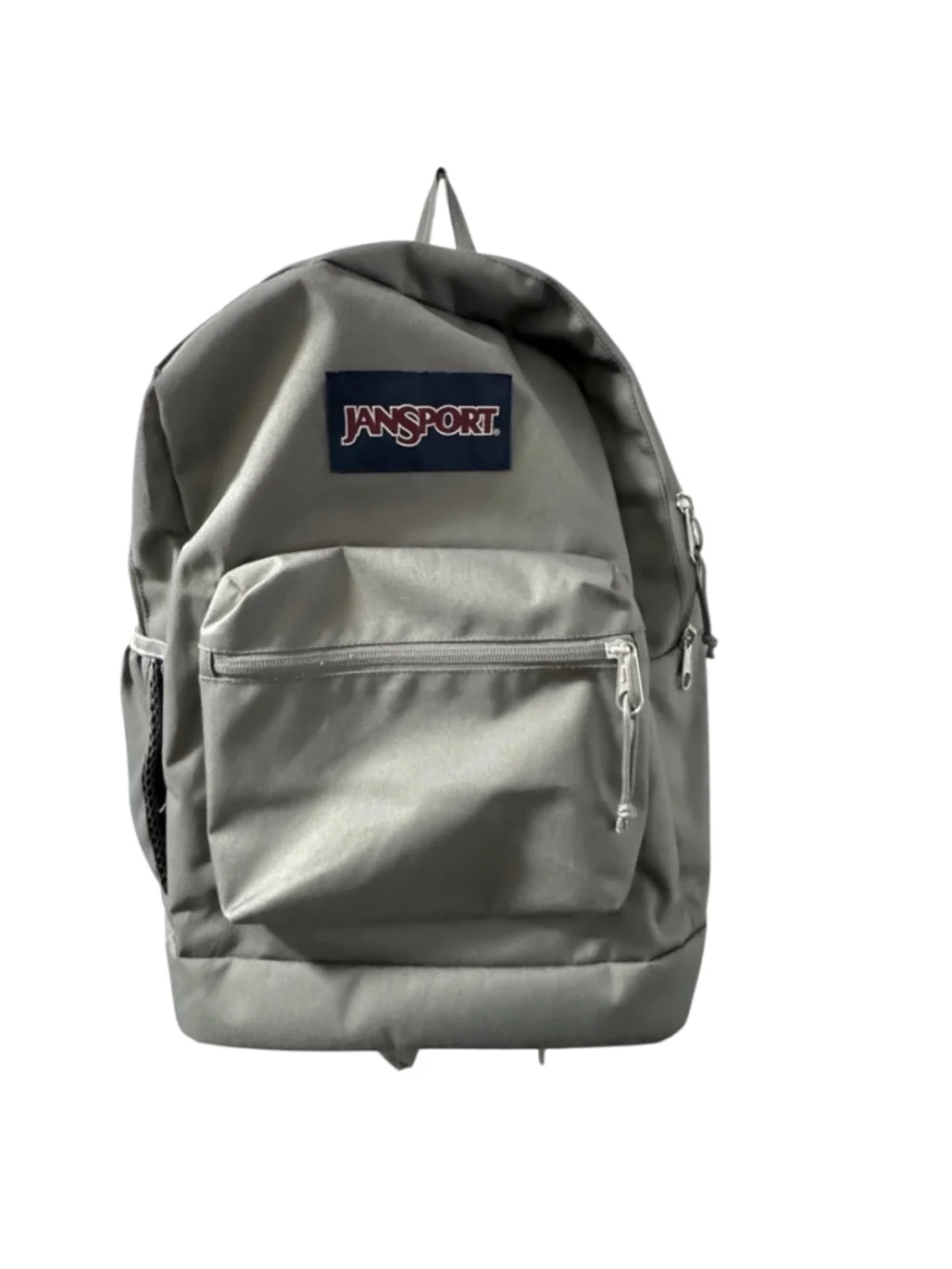 Jansport Grey Backpack with side pocket grey, top zip and front pocket. Light